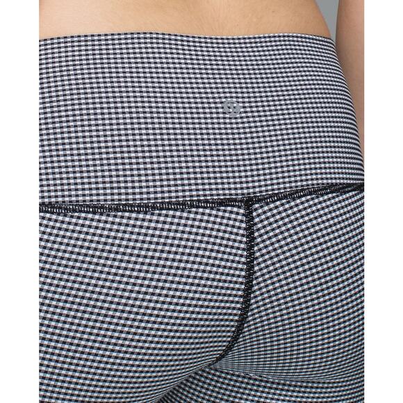 Lululemon Gingham Plaid Wunder Under Crop Navy Blue 4 - Picture 4 of 10